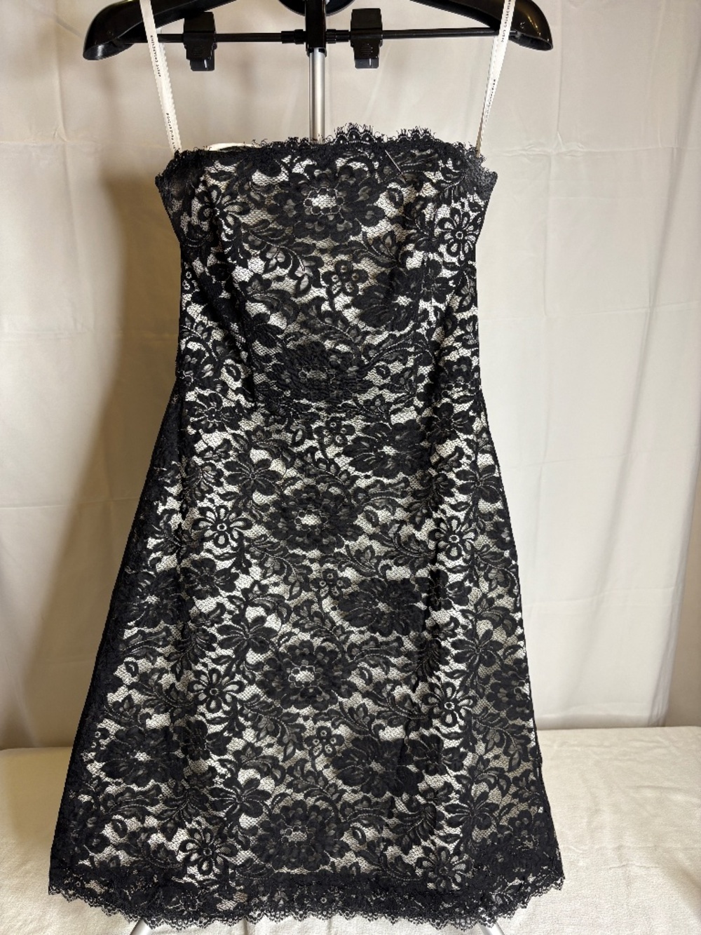 Dessy Collection Vintage Black Lace and White Strapless Dress With Boning Size 8